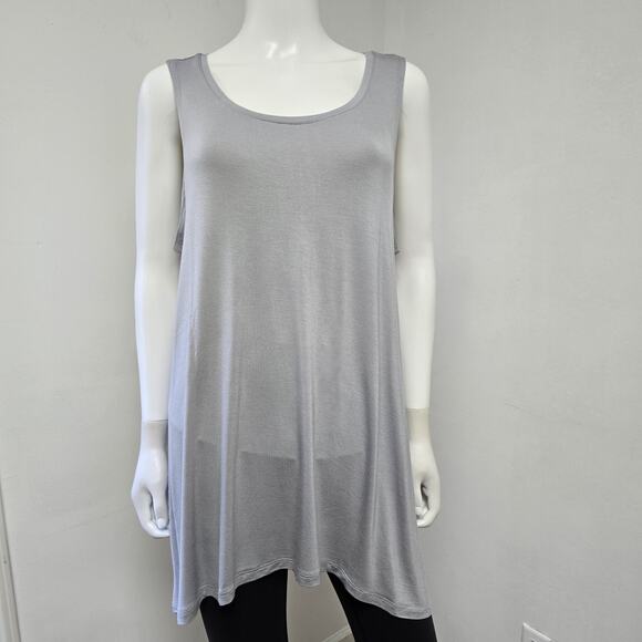 Layers Logo Lori Goldstein Tunic Tank Top Size 1X Gray Asymmetrical Stretch - Picture 1 of 6